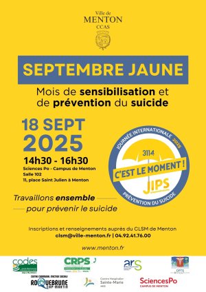 Septembre Jaune 2025 : Menton mobilisée pour la prévention du suicide